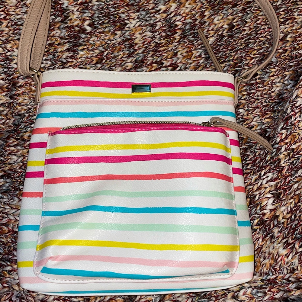 Vibrant adjustable strap purse.